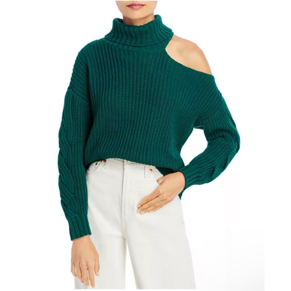 AQUA Cutout Turtleneck Sweater in Emerald Green Size XL New w/Tag